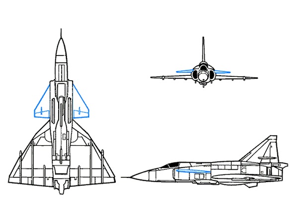  Saab Viggen drawlines with blue colored canards. 
